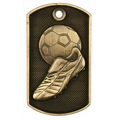 3-D Metal Dog Tag - Soccer - Antique Bronze - 2" x 1-1/8"